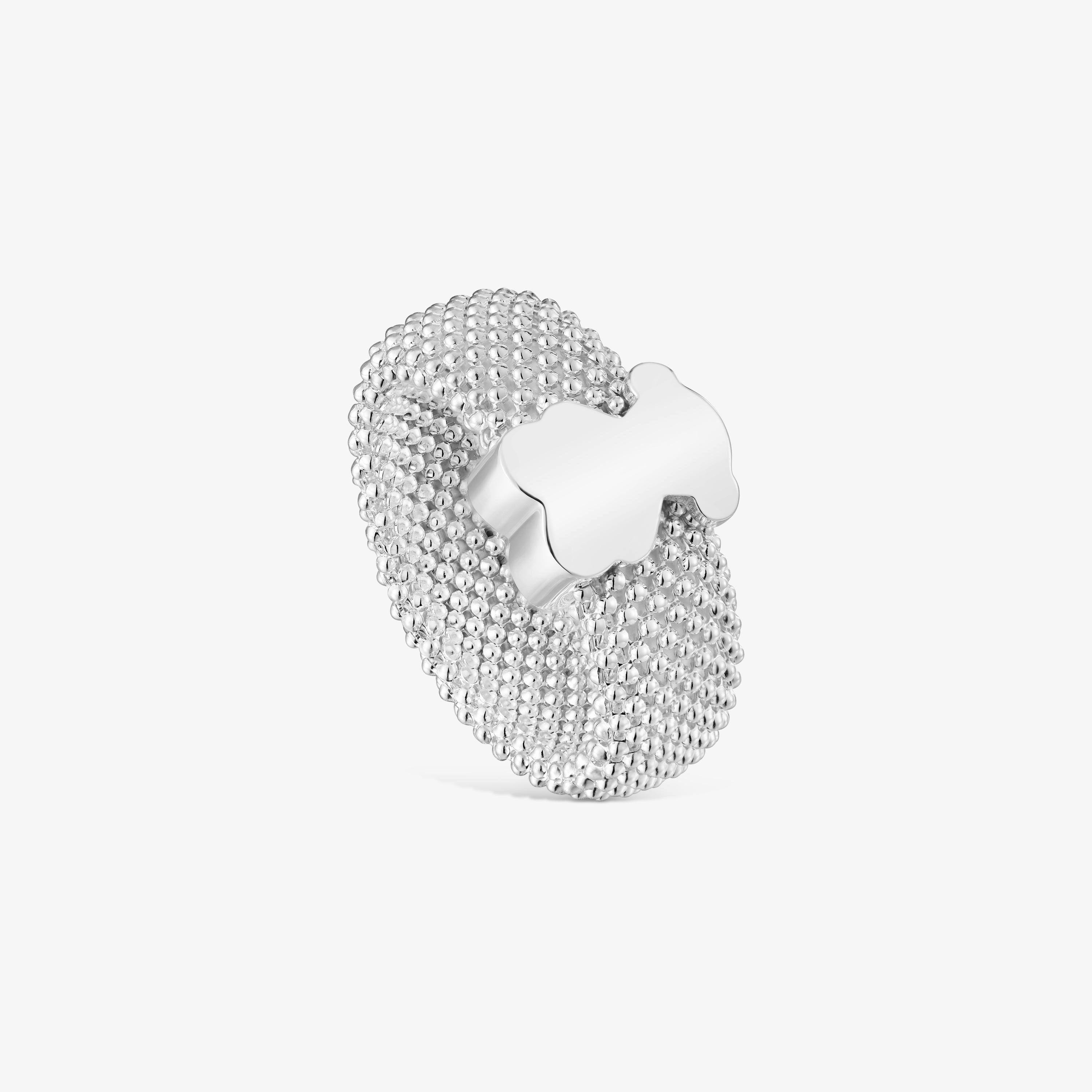 Silver Ring 10 mm bear motif Icon Mesh