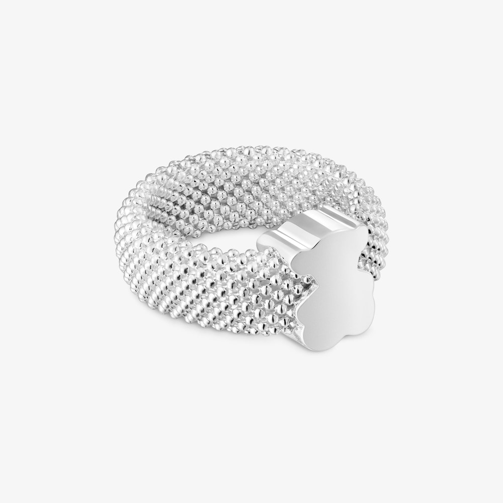 Silver Ring 10 mm bear motif Icon Mesh