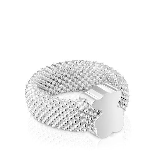 Silver Ring 10 mm bear motif Icon Mesh