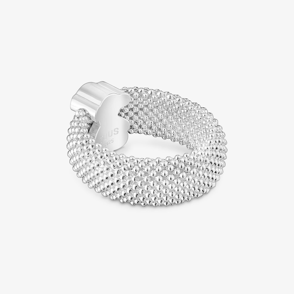 Silver Ring 10 mm bear motif Icon Mesh