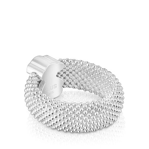Silver Ring 10 mm bear motif Icon Mesh