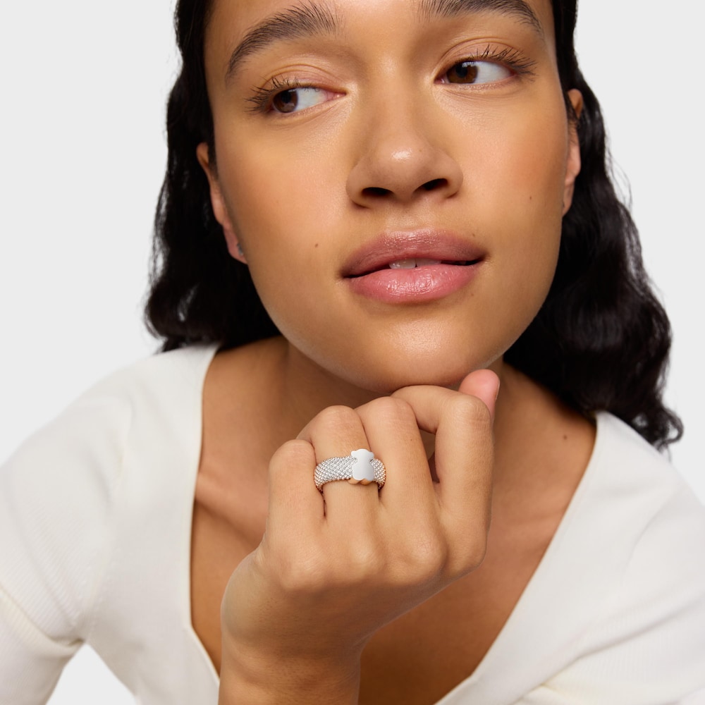 Silver Ring 10 mm bear motif Icon Mesh