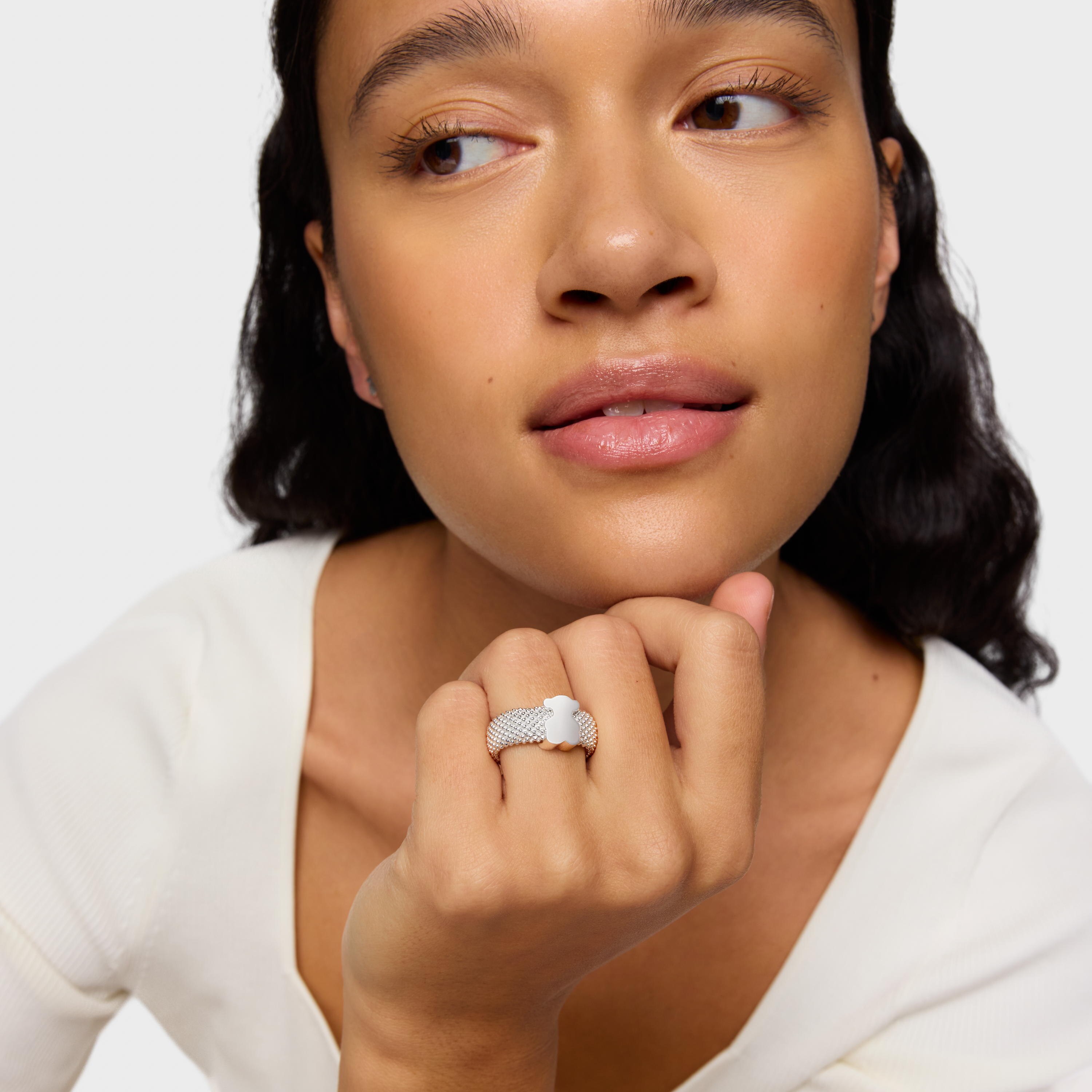 Silver Ring 10 mm bear motif Icon Mesh