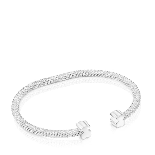 Silver Bangle 7 mm bear motifs Icon Mesh
