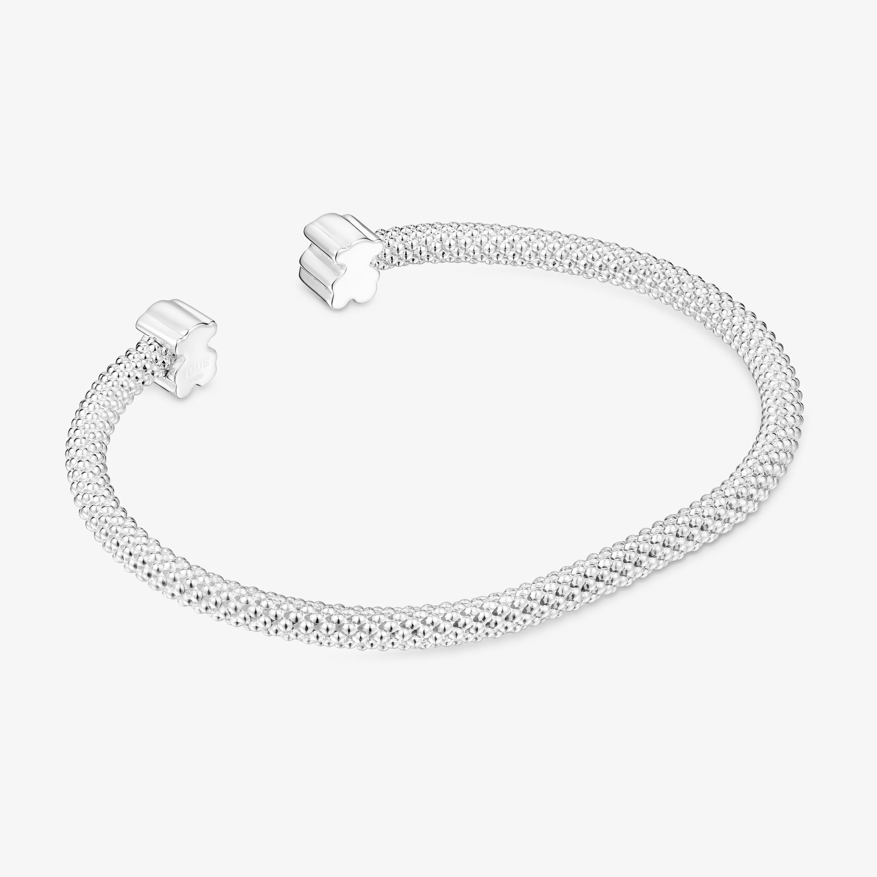 Silver Bangle 7 mm bear motifs Icon Mesh