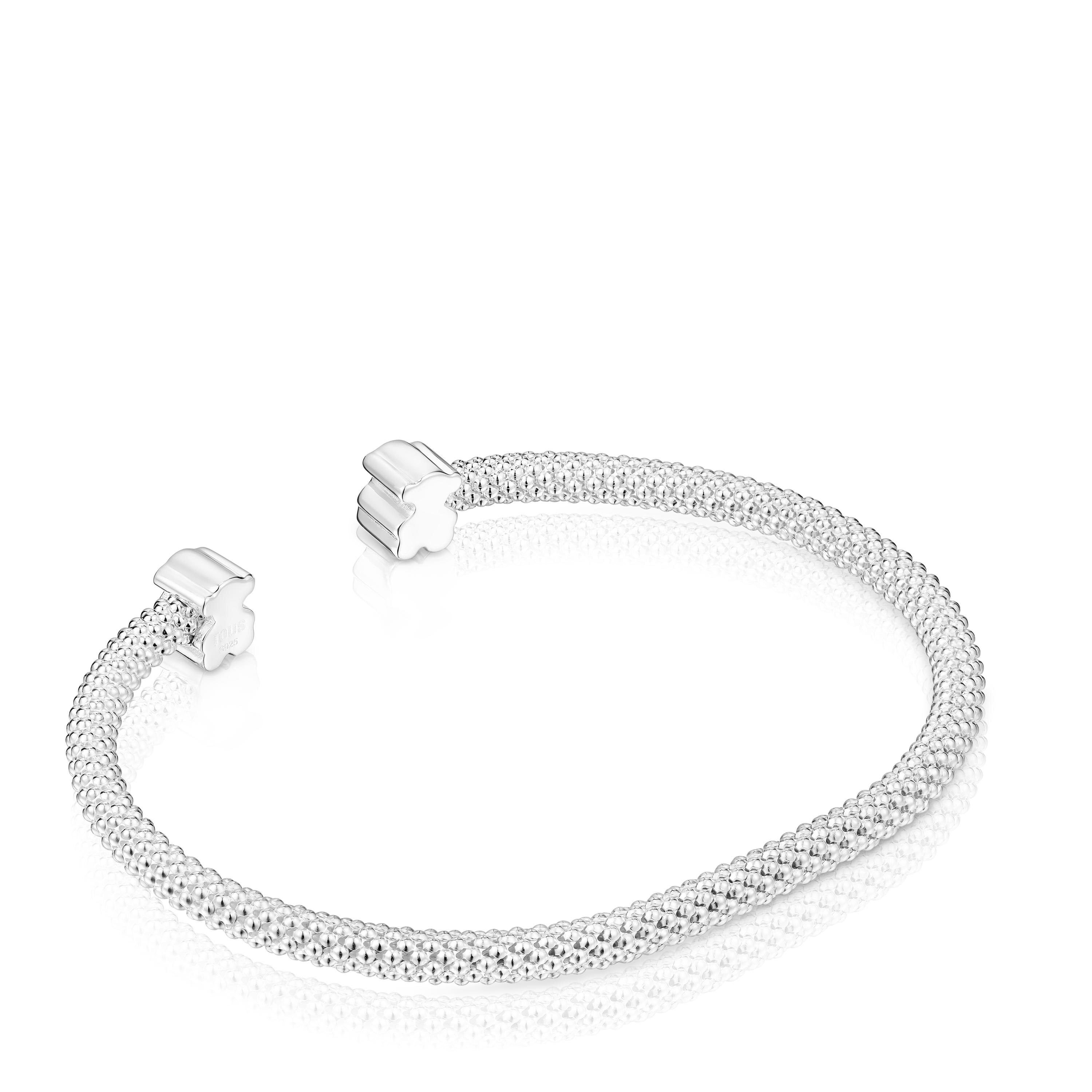 Silver Bangle 7 mm bear motifs Icon Mesh