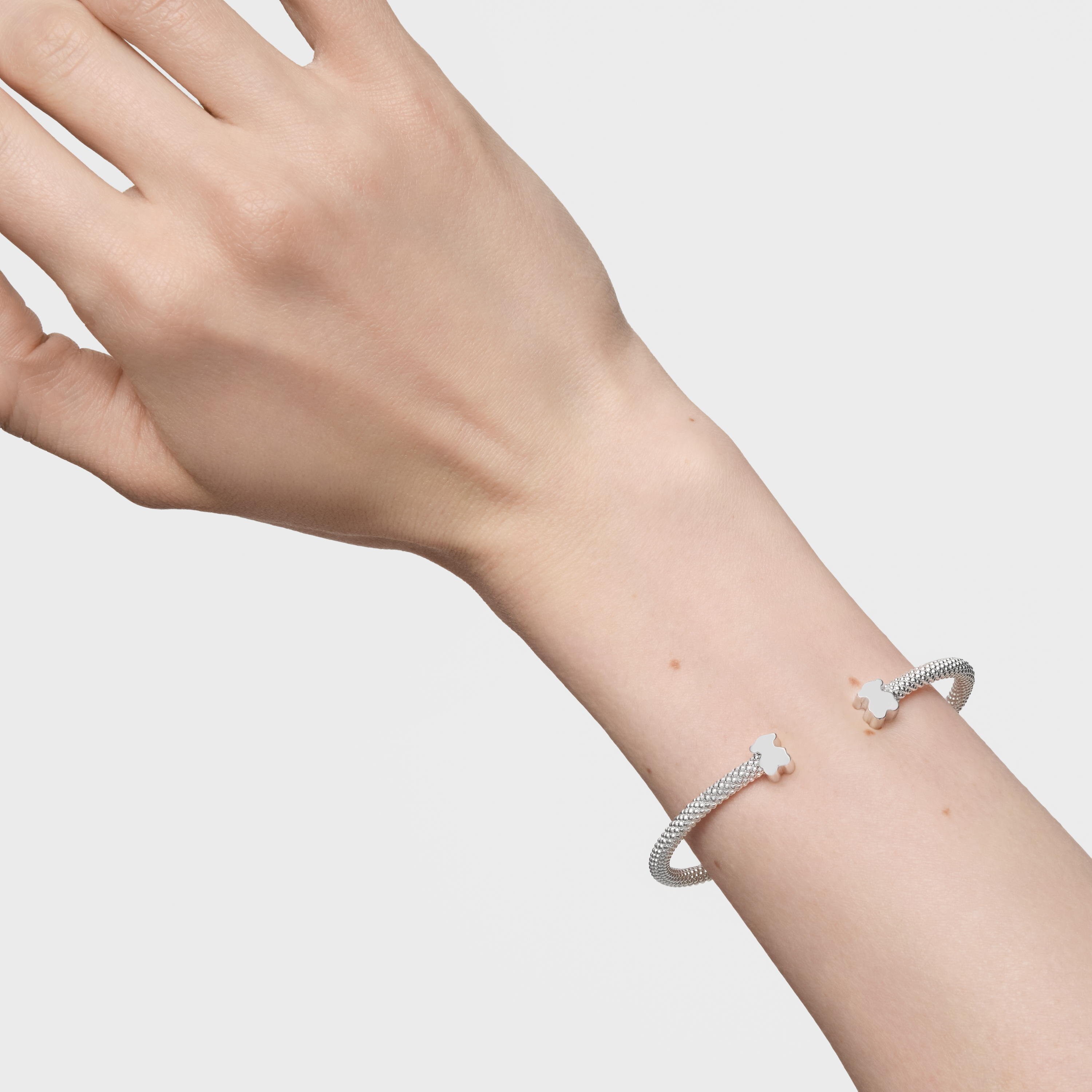 Silver Bangle 7 mm bear motifs Icon Mesh