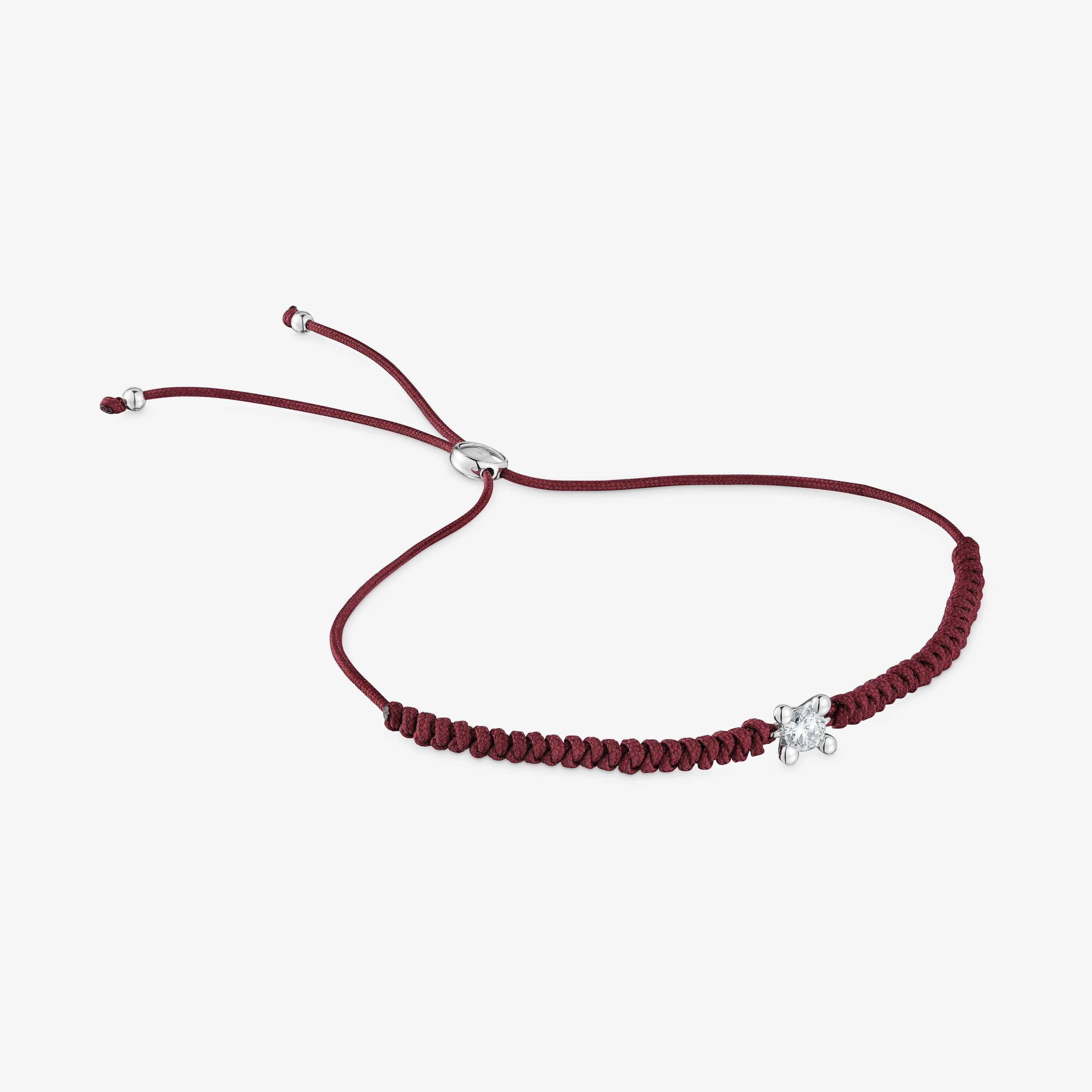 Platinum Bracelet with lab-grown diamond and burgundy nylon TOUS Shine LGD