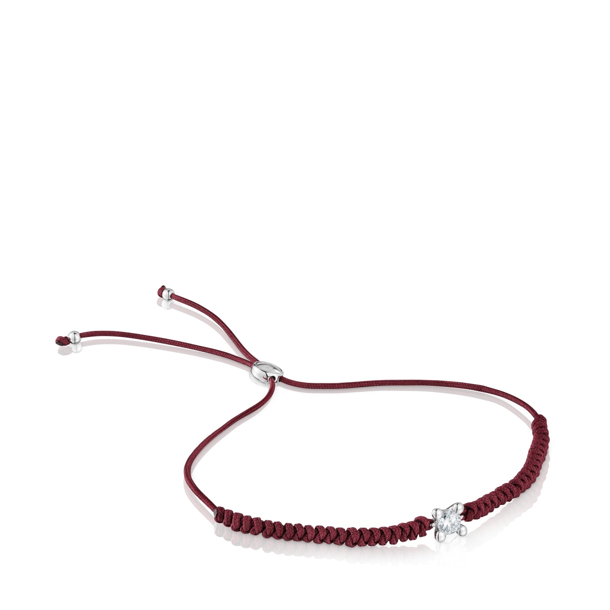 Platinum Bracelet with lab-grown diamond and burgundy nylon TOUS Shine LGD