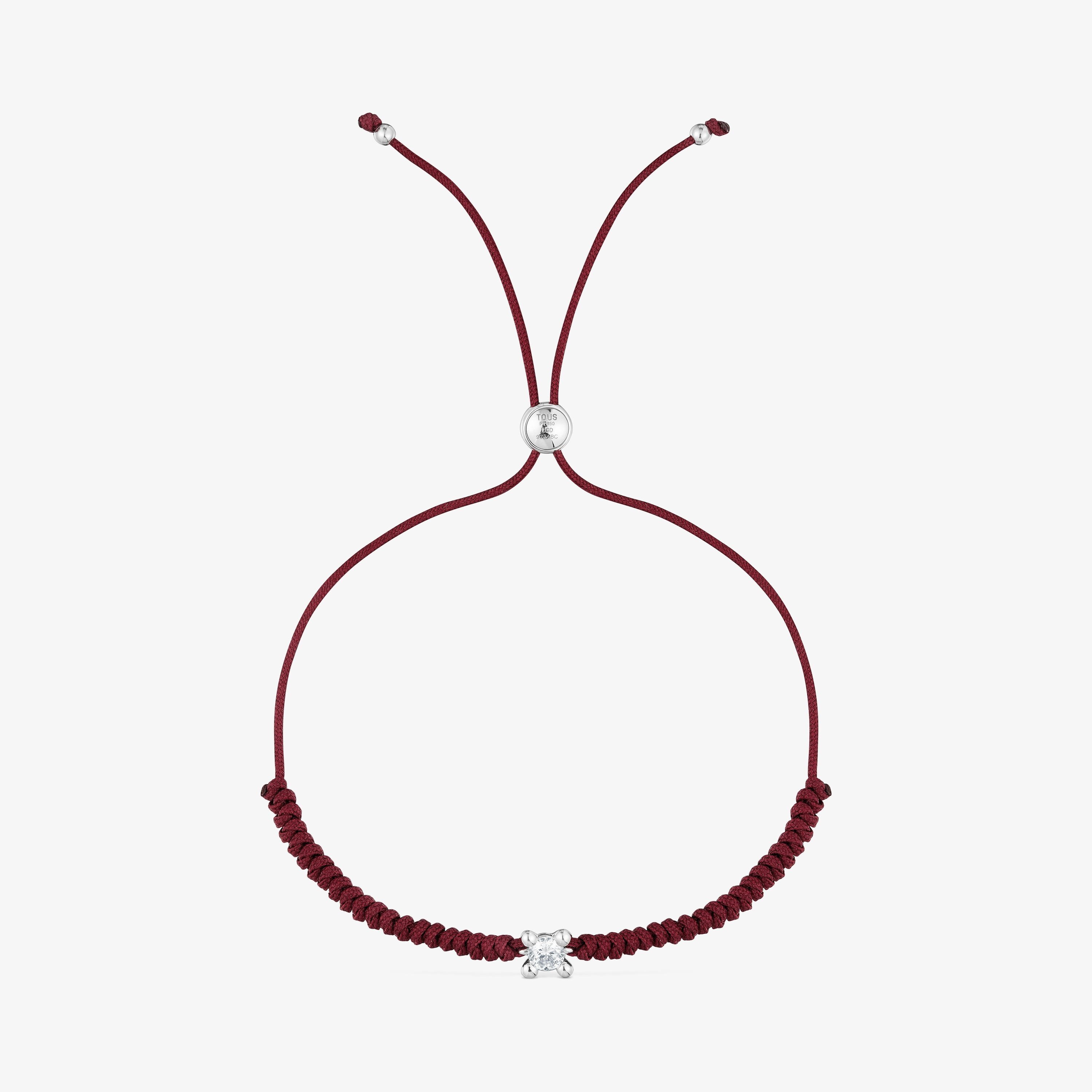 Platinum Bracelet with lab-grown diamond and burgundy nylon TOUS Shine LGD