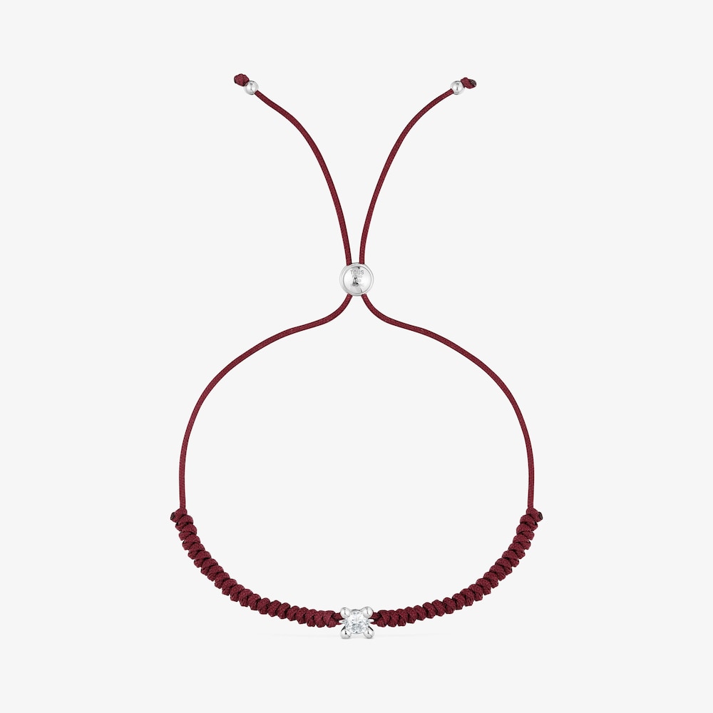 Pulsera de platino con diamante creado en laboratorio y nylon burdeos Shine LGD