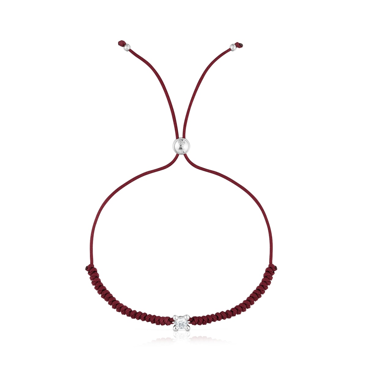 Platinum Bracelet with lab-grown diamond and burgundy nylon TOUS Shine LGD