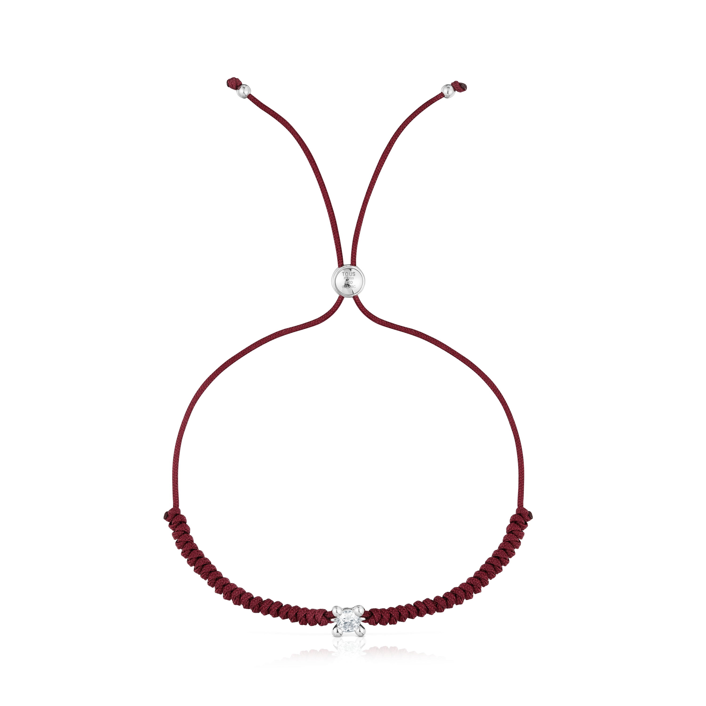Pulsera de platino con diamante creado en laboratorio y nylon burdeos Shine LGD