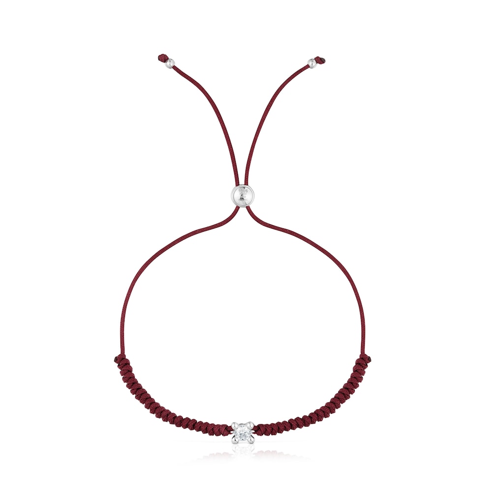 Pulsera de platino con diamante creado en laboratorio y nylon burdeos Shine LGD image number 1