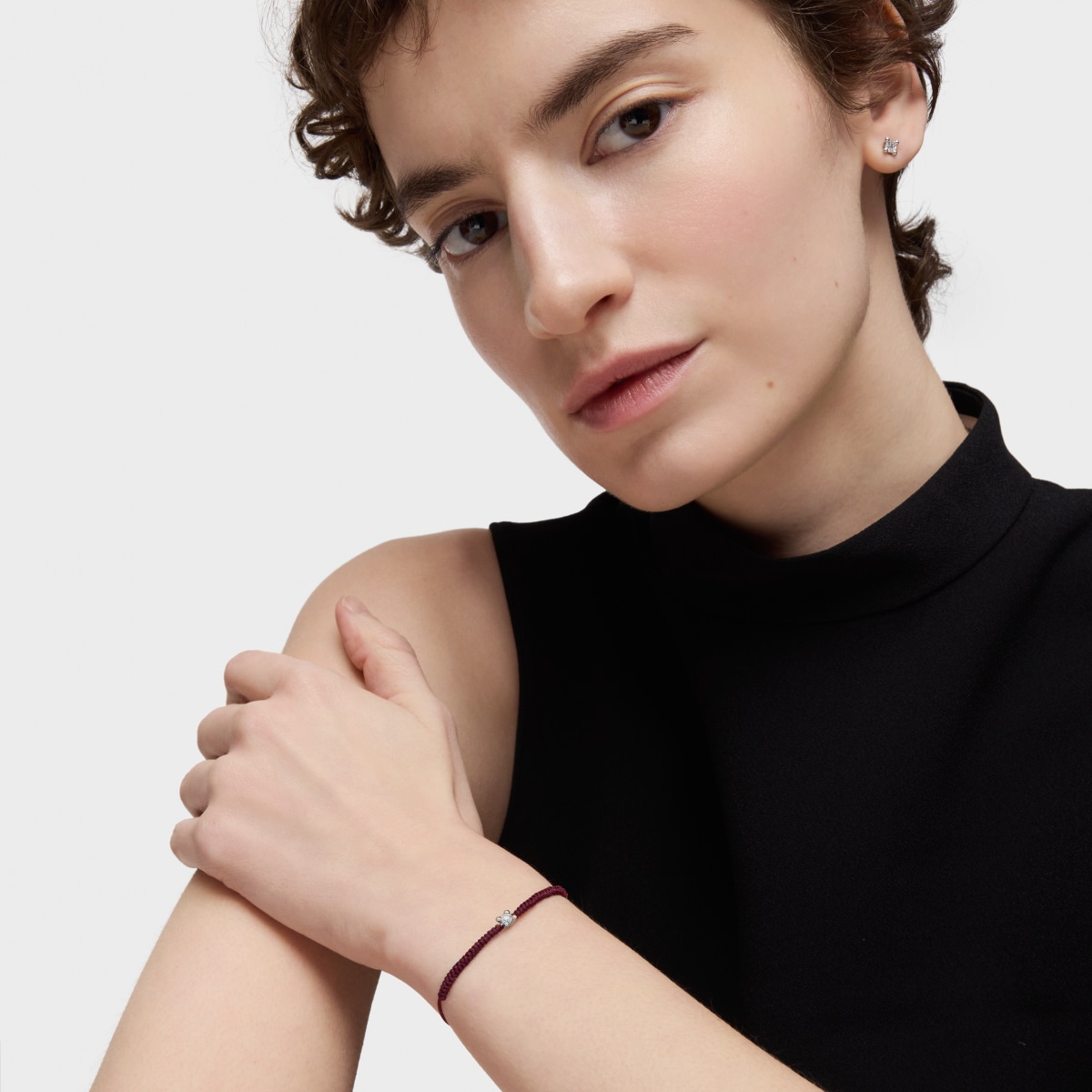 Platinum Bracelet with lab-grown diamond and burgundy nylon TOUS Shine LGD