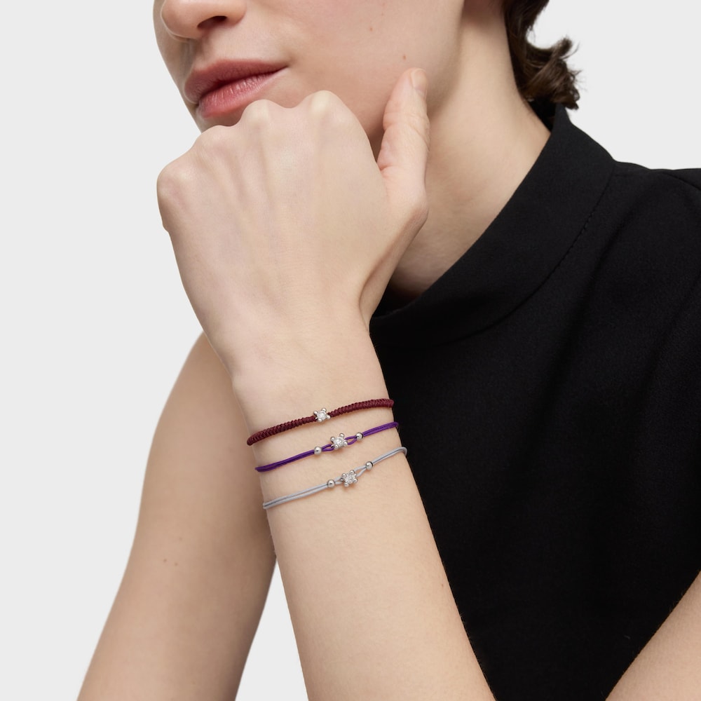 Pulsera de platino con diamante creado en laboratorio y nylon burdeos Shine LGD