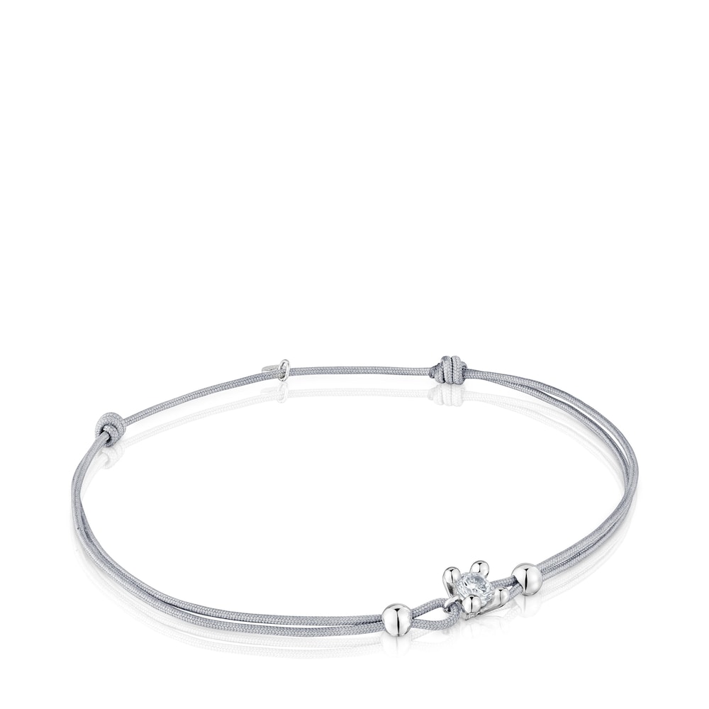 Pulsera de platino con diamante creado en laboratorio y nylon gris Shine LGD Pulsera de platino con diamante creado en laboratorio y nylon gris Shine LGD