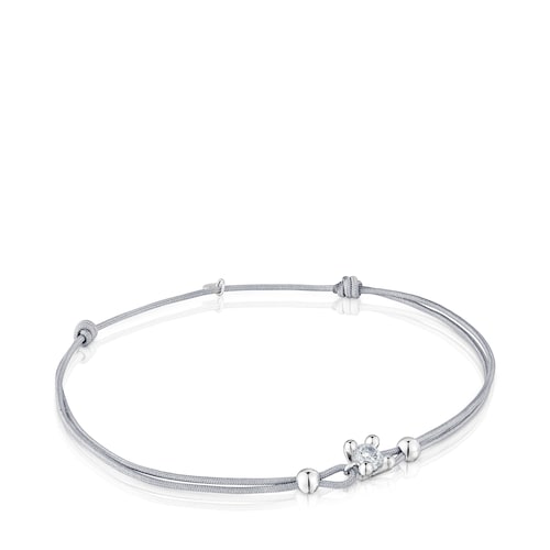 Pulsera de platino con diamante creado en laboratorio y nylon gris Shine LGD