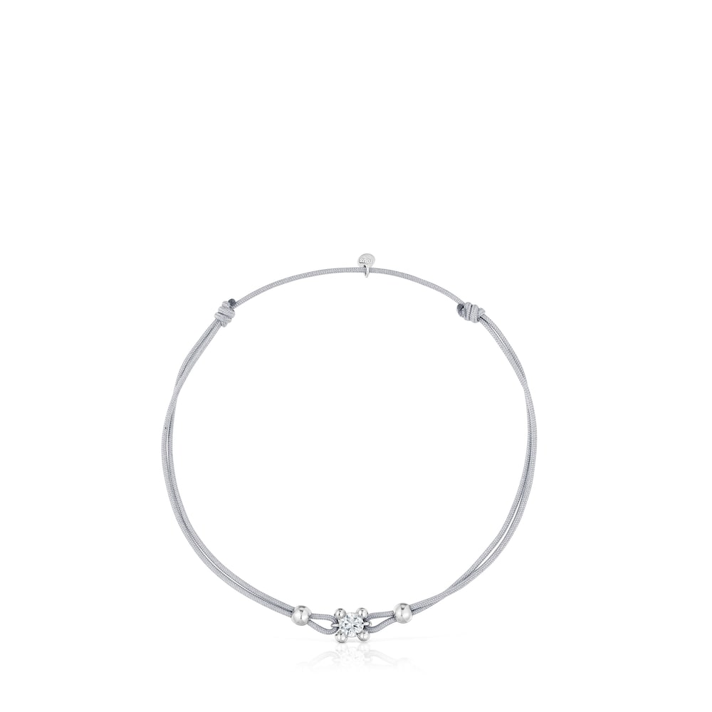 Pulsera de platino con diamante creado en laboratorio y nylon gris Shine LGD image number 1