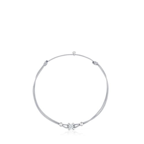 Pulsera de platino con diamante creado en laboratorio y nylon gris Shine LGD