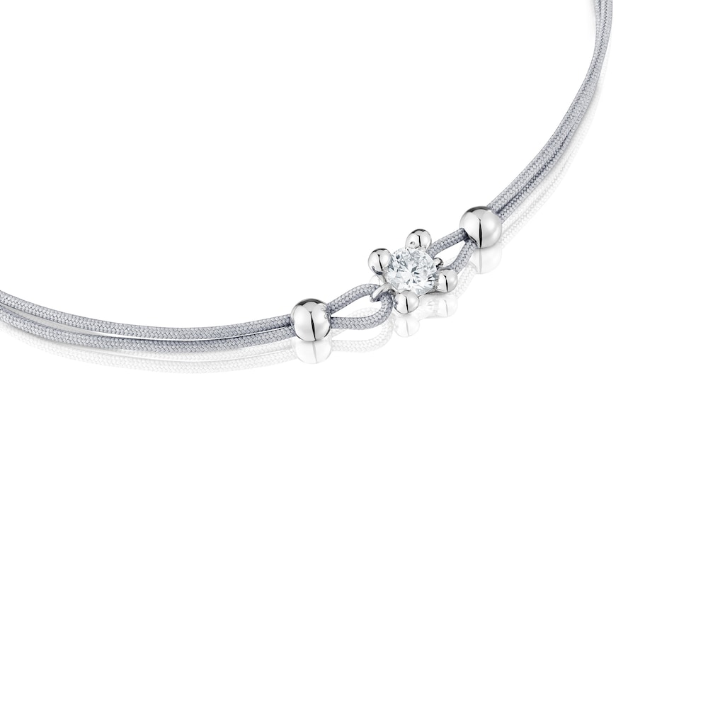 Pulsera de platino con diamante creado en laboratorio y nylon gris Shine LGD Pulsera de platino con diamante creado en laboratorio y nylon gris Shine LGD