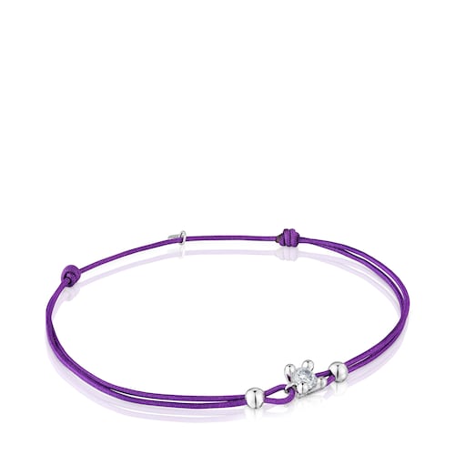 Pulsera de platino con diamante creado en laboratorio y nylon lila Shine LGD