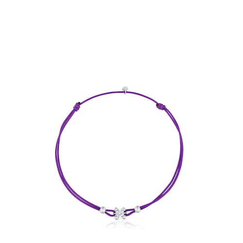 Pulsera de platino con diamante creado en laboratorio y nylon lila Shine LGD