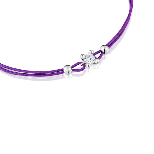 Pulsera de platino con diamante creado en laboratorio y nylon lila Shine LGD