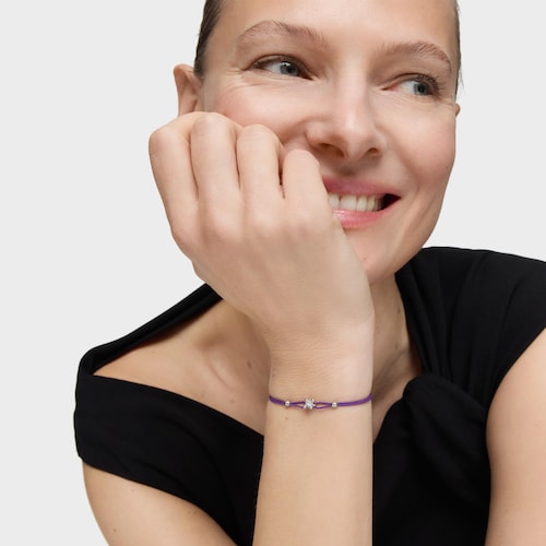 Pulsera de platino con diamante creado en laboratorio y nylon lila Shine LGD
