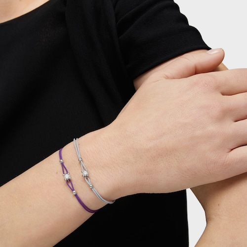 Pulsera de platino con diamante creado en laboratorio y nylon lila Shine LGD
