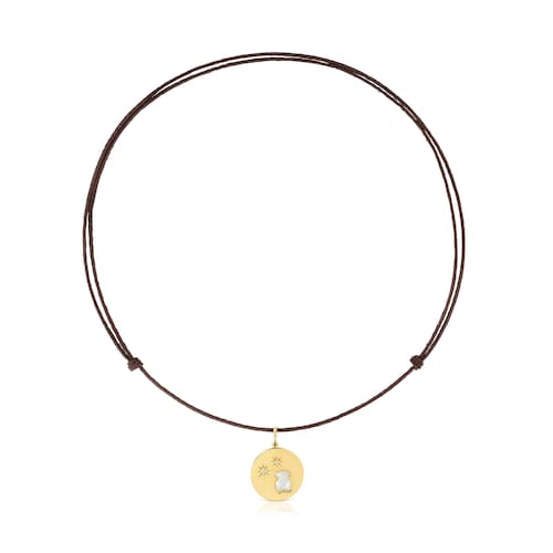 Collar con baño de oro 18 kt sobre plata, diamantes y calcedonia Aelita