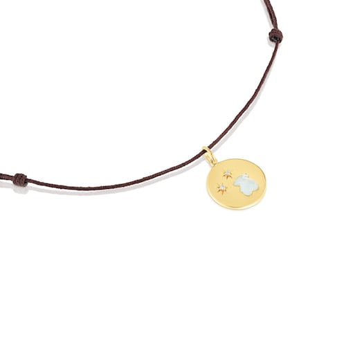 Collar con baño de oro 18 kt sobre plata, diamantes y calcedonia Aelita