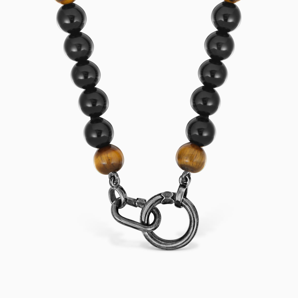 Tous - Collar De Plata Envejecida, Ónix, Ojo De Tigre Y Anillas Hold Man - Marrón