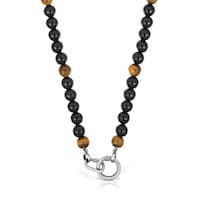 Silver necklace with onyx, tiger’s eye, and Hold Man rings