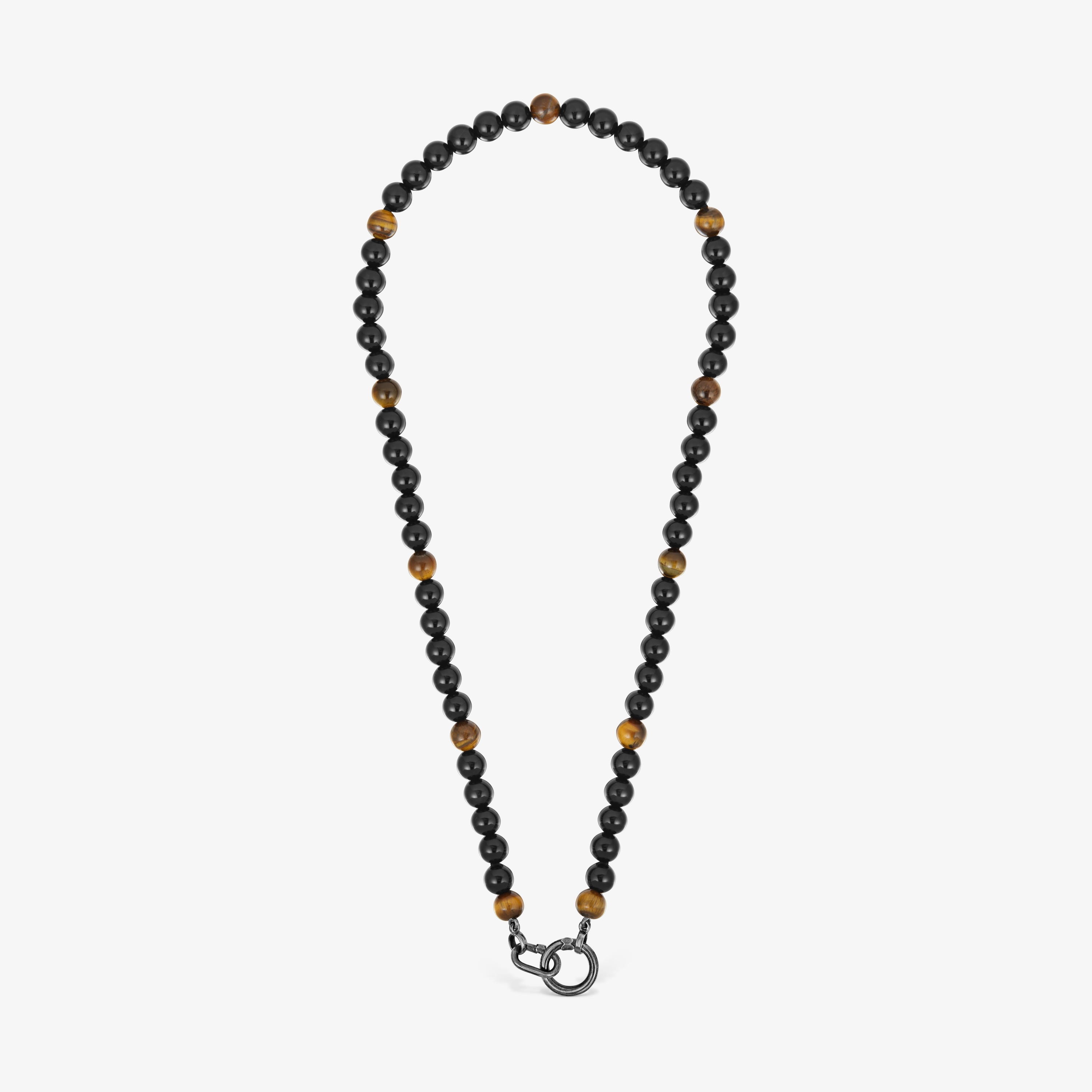 Aged Silver necklace with onyx, tiger’s eye, and Hold Man rings
