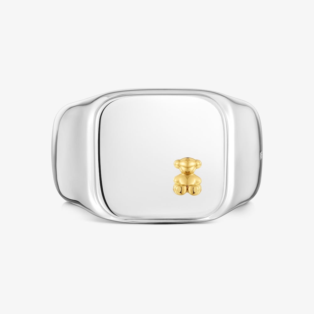 Dvojfarebn&yacute; pečatn&yacute; prsteň s&nbsp;mot&iacute;vom medved&iacute;ka TOUS Man