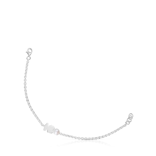 Silver Chain bracelet, bear charm and cultured pearl Sweet Dolls