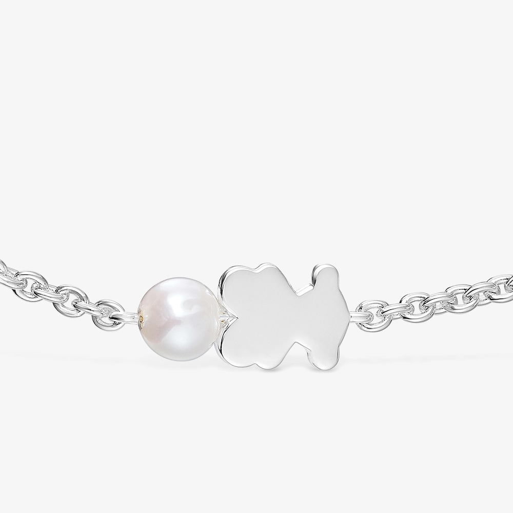 Silver Chain bracelet, bear charm and cultured pearl Sweet Dolls