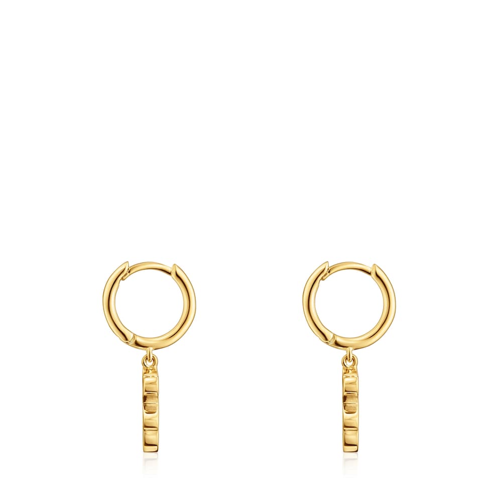 18kt gold plating over silver Hoop earrings with 18kt gold plating over silver and bear pendant charm TOUS Sweet Dolls image number 1