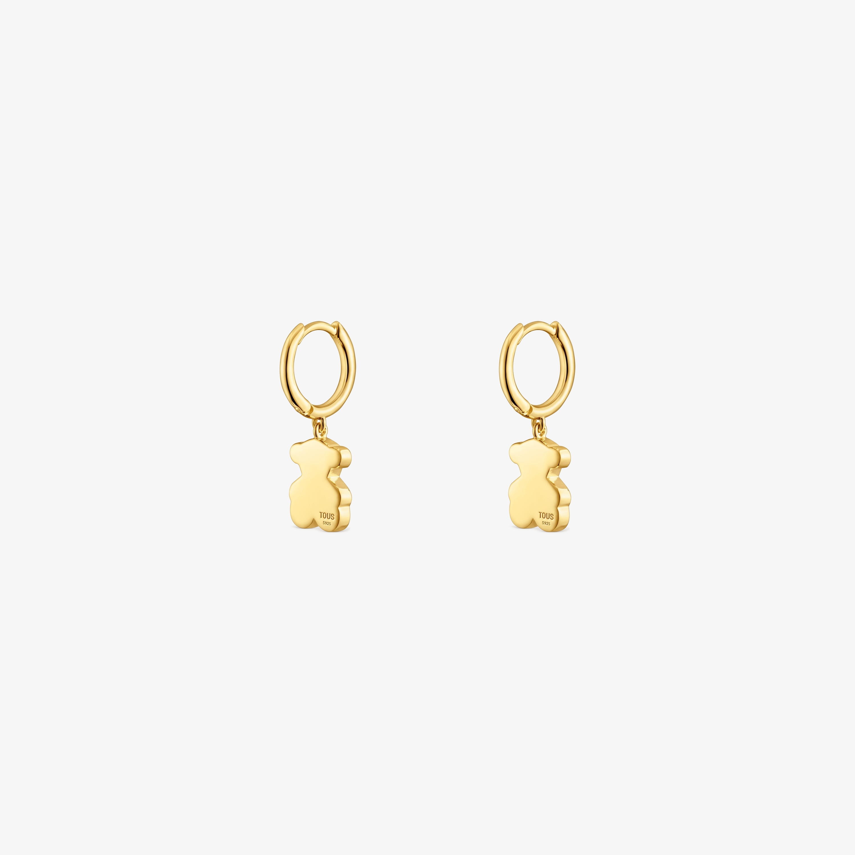 18K gold vermeil Hoop earrings with 18K gold vermeil and bear pendant charm TOUS Sweet Dolls