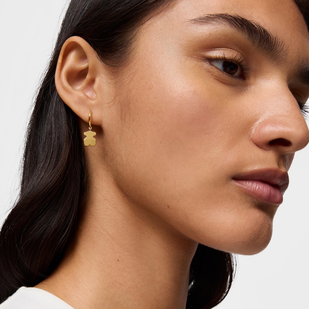 18kt gold plating over silver Hoop earrings with 18kt gold plating over silver and bear pendant charm TOUS Sweet Dolls image number 5