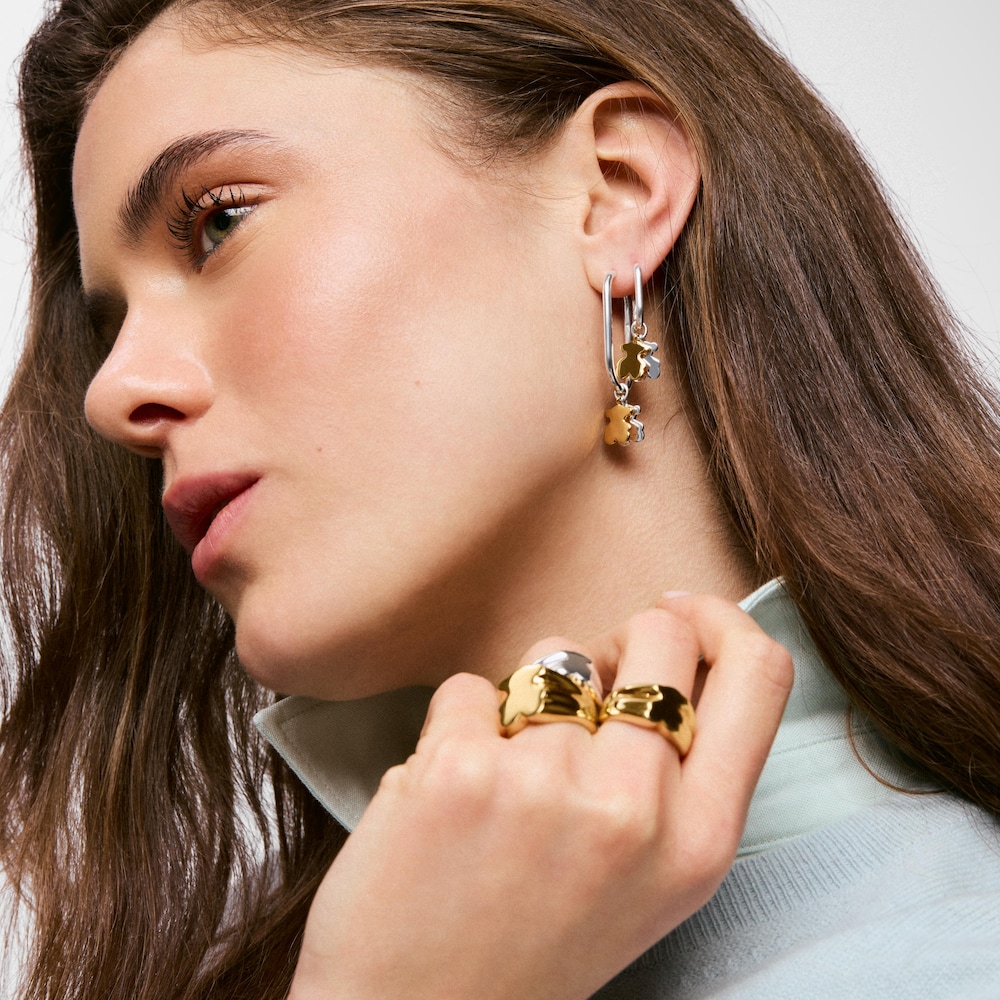 Dwukolorowe kolczyki kreolki z motywem misia Sweet Dolls