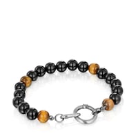Silver Bracelet with onyx, tiger’s eye and rings Hold Man