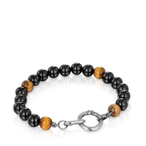 Silver Bracelet with onyx, tiger’s eye and rings Hold Man