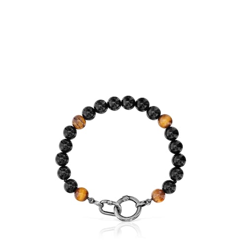 Silver Bracelet with onyx, tiger’s eye and rings Hold Man