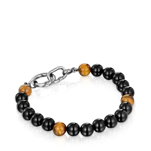 Silver Bracelet with onyx, tiger’s eye and rings Hold Man