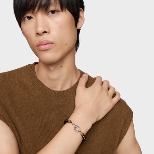 Silver Bracelet with onyx, tiger’s eye and rings Hold Man