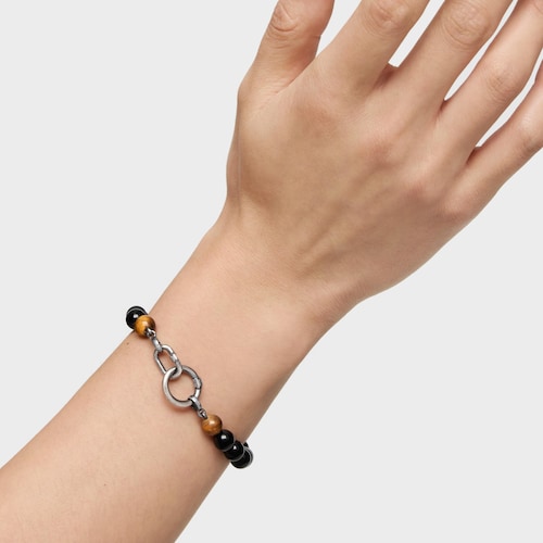 Silver Bracelet with onyx, tiger’s eye and rings Hold Man