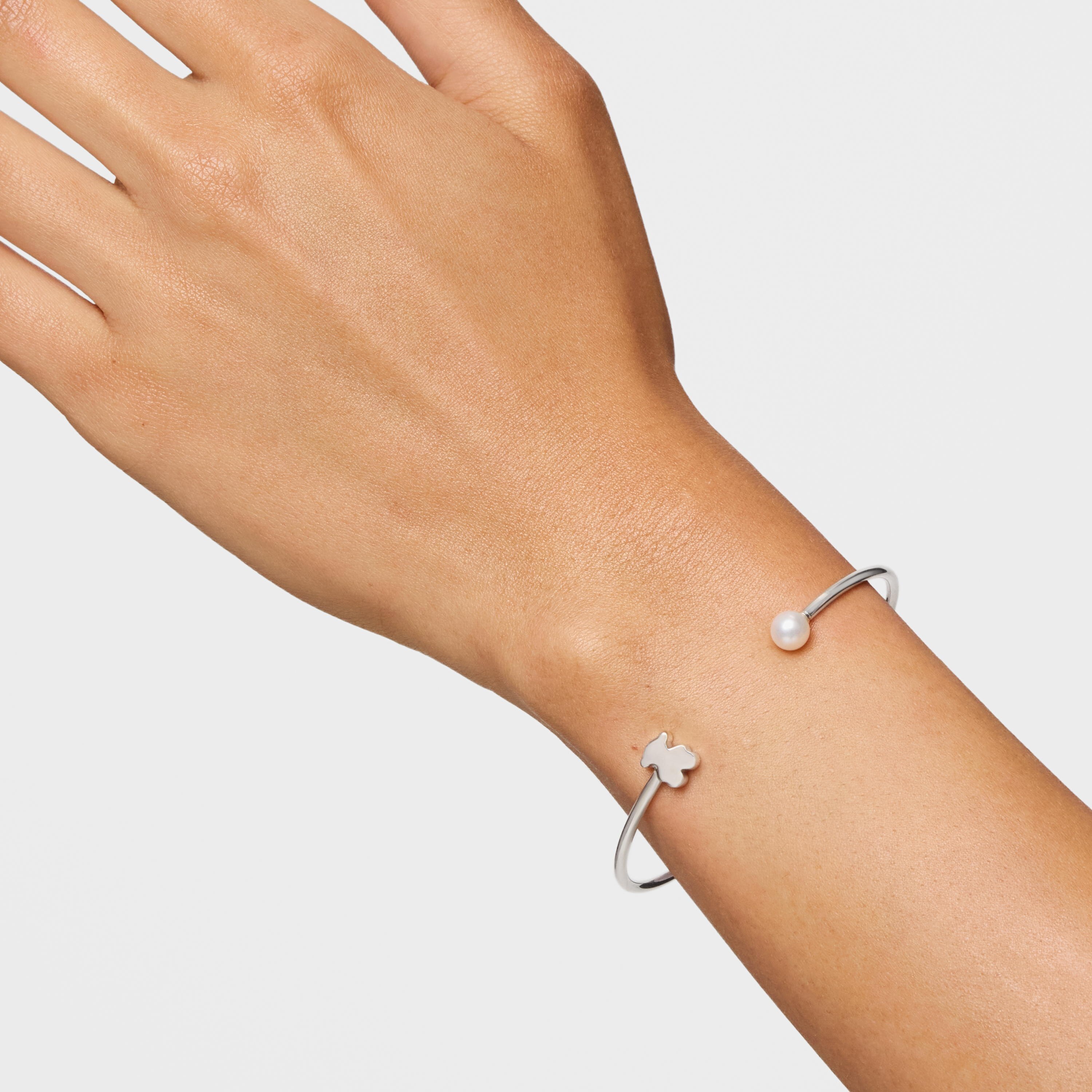 Silver Bangle with cultured pearl Sweet Dolls