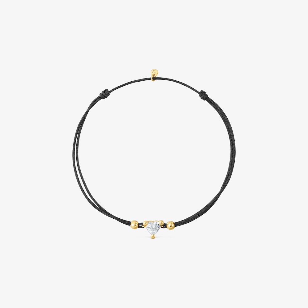 Pulseira em ouro com diamante criado em laborat&oacute;rio e nylon preto Garden Of Love LGD